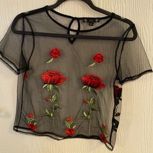 Mesh Shirt w/ Rose Embroidery